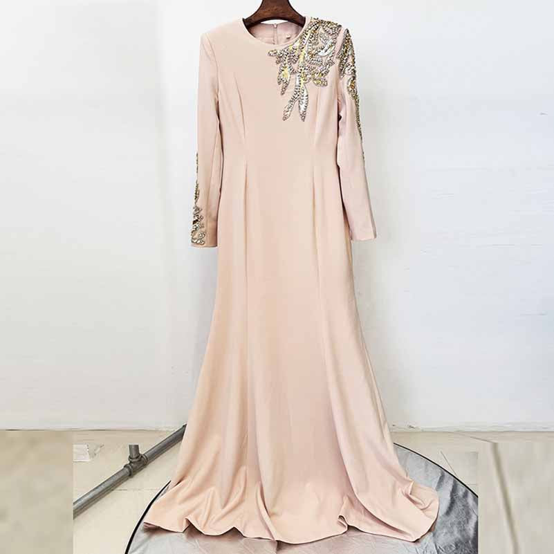 Mermaid Long Evening Gown Long Sleeve Beaded Detail Maxi Dress