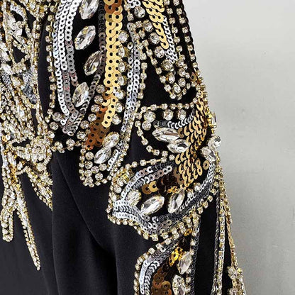 Mermaid Long Evening Gown Long Sleeve Beaded Detail Maxi Dress