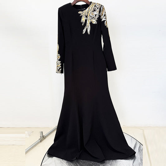 Mermaid Long Evening Gown Long Sleeve Beaded Detail Maxi Dress