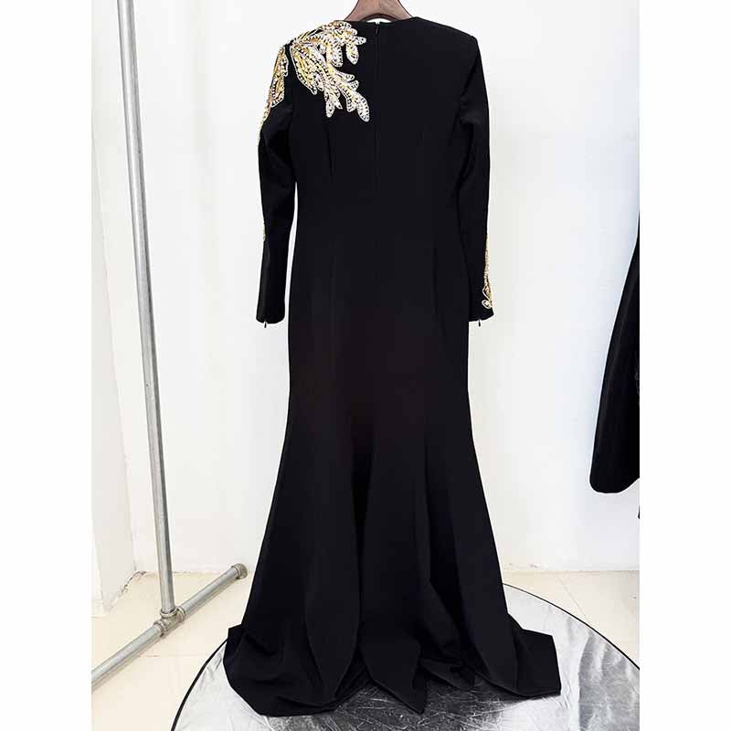 Mermaid Long Evening Gown Long Sleeve Beaded Detail Maxi Dress