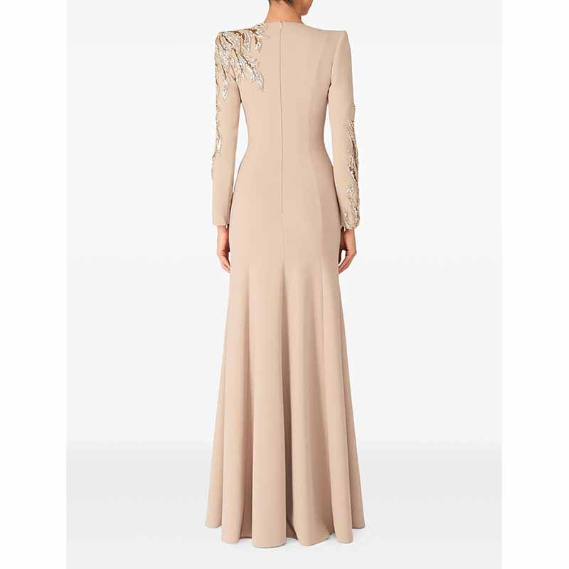 Mermaid Long Evening Gown Long Sleeve Beaded Detail Maxi Dress