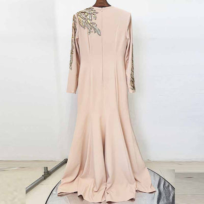 Mermaid Long Evening Gown Long Sleeve Beaded Detail Maxi Dress