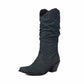 Women's mid-calf trendy boots denim chunky heel boots