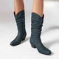 Women's mid-calf trendy boots denim chunky heel boots