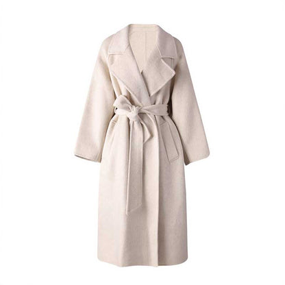 Elegant mid-length wool coat stylish comfort with a belted waist and wide lapels for a chic look
