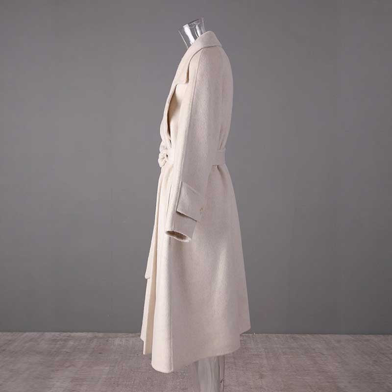 Mid-length wool coat stylish comfort with a tailored fit and belted waist for a modern look