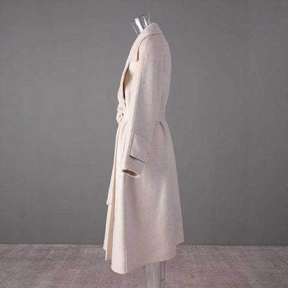 Mid-length wool coat stylish comfort with a tailored fit and belted waist for a modern look