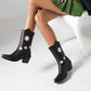 Women's Cute Plus Size Boots Mid-calf embroidered cowgirl boots in white, black color