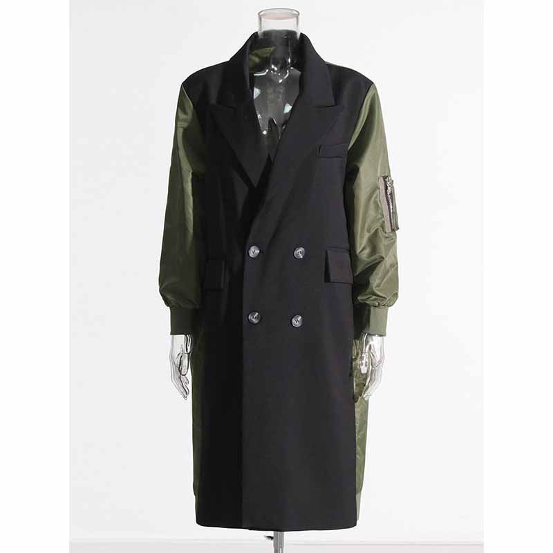 Women's Contrast Sleeve Paulah Coat Color-Spliced Long Trench Coat  Long windbreaker Jacket