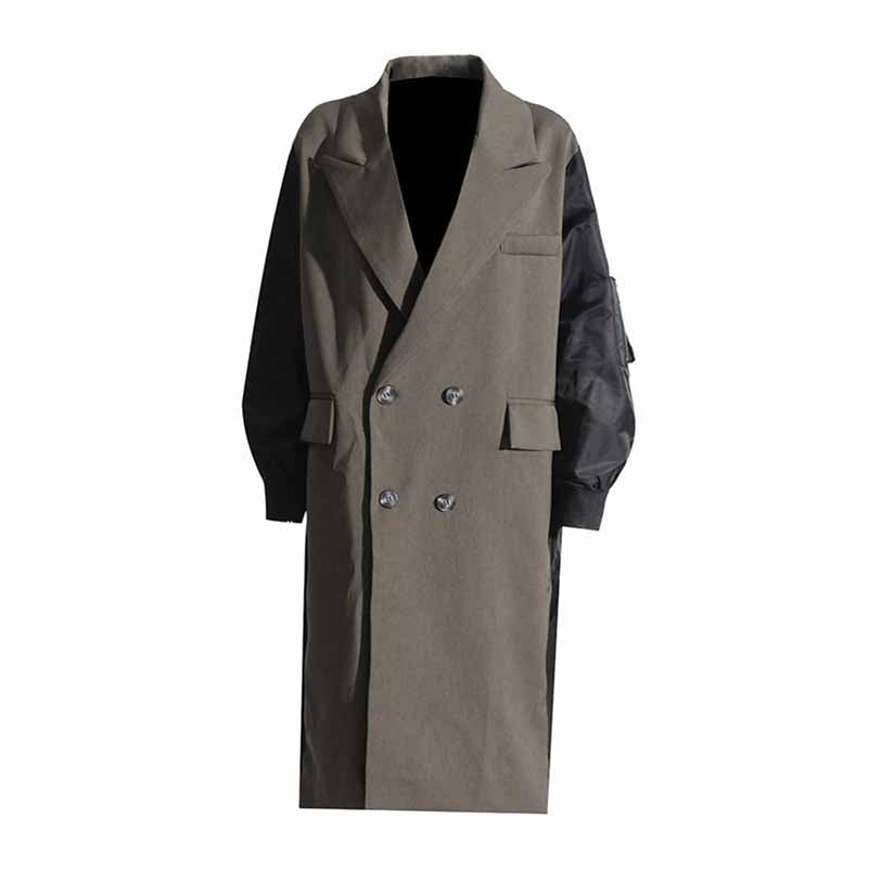 Women's Contrast Sleeve Paulah Coat Color-Spliced Long Trench Coat  Long windbreaker Jacket