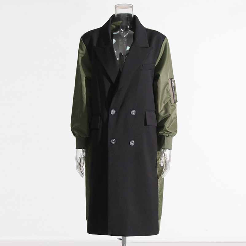 Women's Contrast Sleeve Paulah Coat Color-Spliced Long Trench Coat  Long windbreaker Jacket