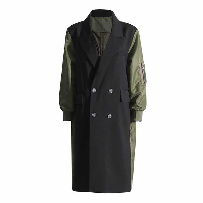 Women's Contrast Sleeve Paulah Coat Color-Spliced Long Trench Coat  Long windbreaker Jacket