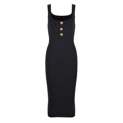 Women's Knitted Midi Dress in Black, White