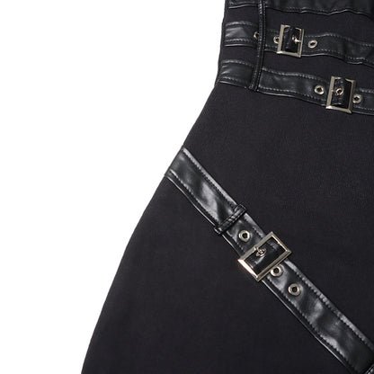 Women's Black Long Sleeves Standard Collar Midi Dress With Buckle Detail