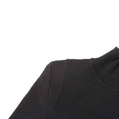 Women's Black Long Sleeves Standard Collar Midi Dress With Buckle Detail