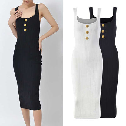 Women's Knitted Midi Dress in Black, White