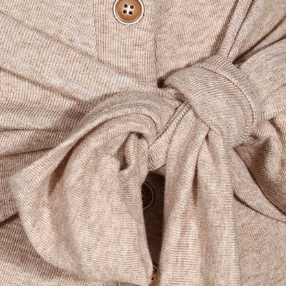 Collar Long Sleeve Knit Dress with Bow Detail – Knitted Dress for Fall & Winter