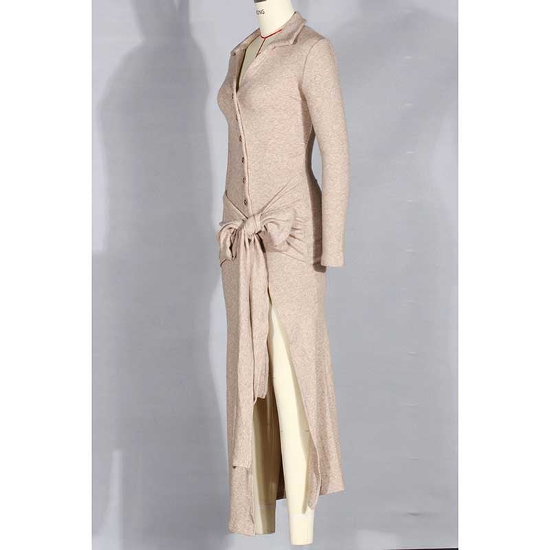 Collar Long Sleeve Knit Dress with Bow Detail – Knitted Dress for Fall & Winter