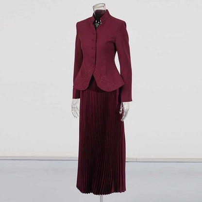Women's Midi Skirt Suit Standard Collar Long Sleeve Formal Suit