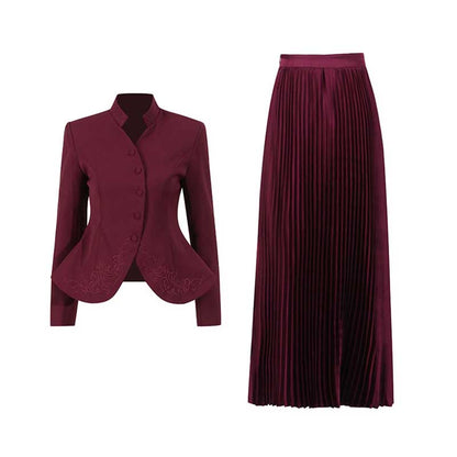 Women's Midi Skirt Suit Standard Collar Long Sleeve Formal Suit