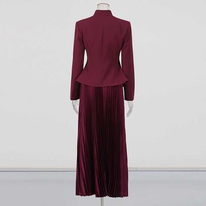 Women's Midi Skirt Suit Standard Collar Long Sleeve Formal Suit