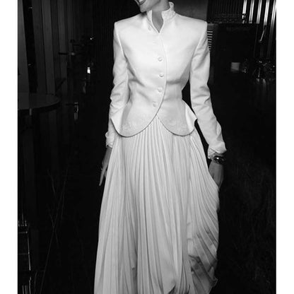 Women's Midi Skirt Suit Standard Collar Long Sleeve Formal Suit