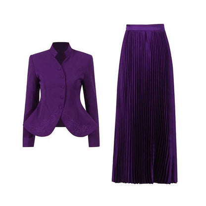 Women's Midi Skirt Suit Standard Collar Long Sleeve Formal Suit