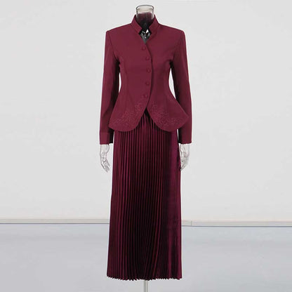 Women's Midi Skirt Suit Standard Collar Long Sleeve Formal Suit