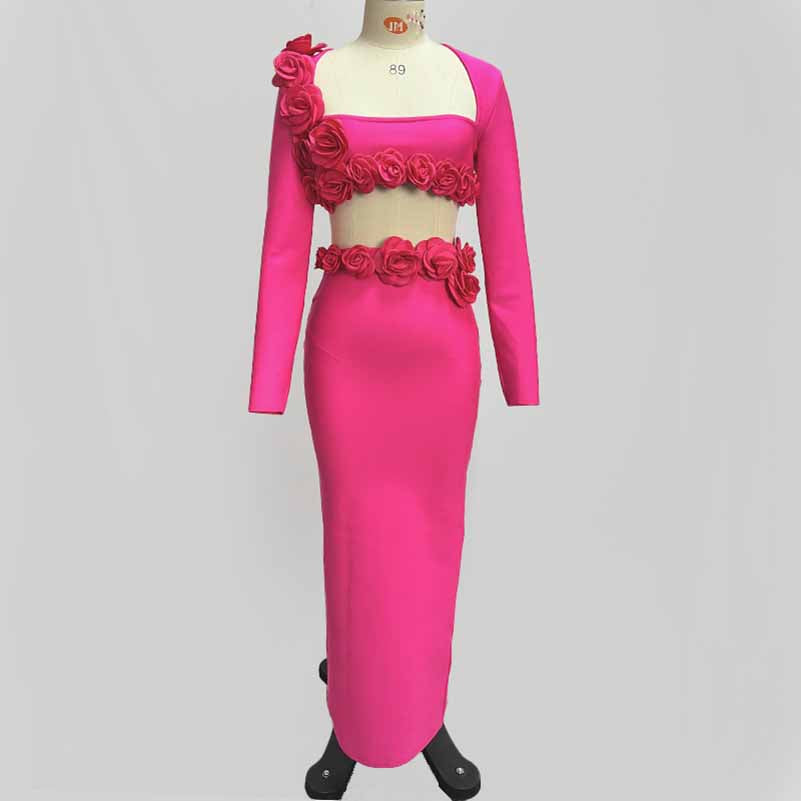 Women’s Midi Skirt Suit | Bodycon Fit & Flower Embellished Blazer