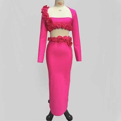 Women’s Midi Skirt Suit | Bodycon Fit & Flower Embellished Blazer