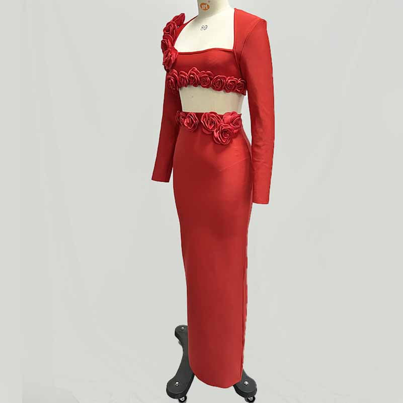 Women’s Midi Skirt Suit | Bodycon Fit & Flower Embellished Blazer