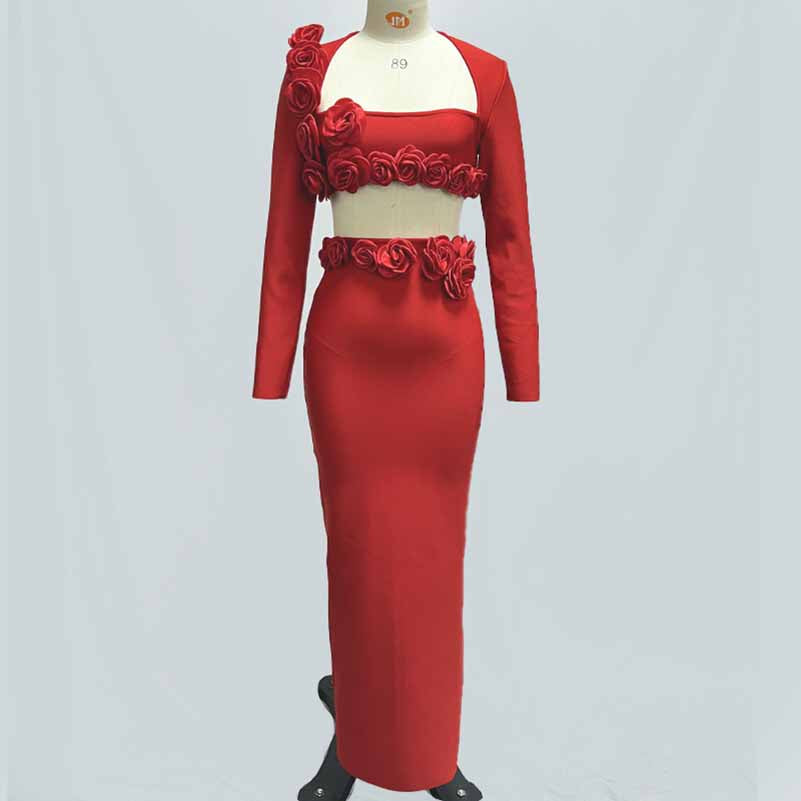 Women’s Midi Skirt Suit | Bodycon Fit & Flower Embellished Blazer