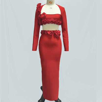 Women’s Midi Skirt Suit | Bodycon Fit & Flower Embellished Blazer