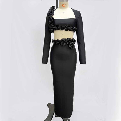 Women’s Midi Skirt Suit | Bodycon Fit & Flower Embellished Blazer