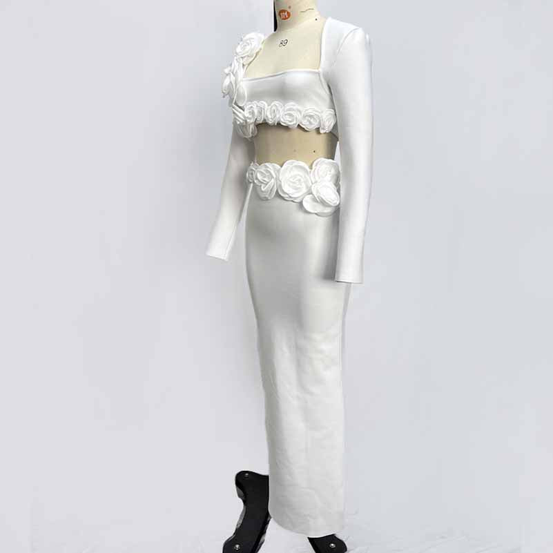 Women’s Midi Skirt Suit | Bodycon Fit & Flower Embellished Blazer