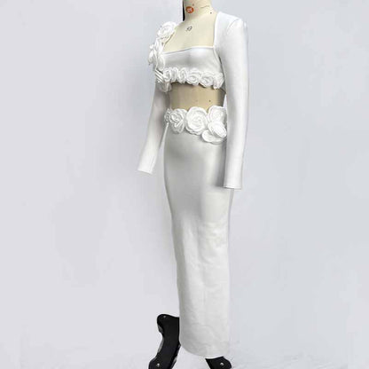 Women’s Midi Skirt Suit | Bodycon Fit & Flower Embellished Blazer