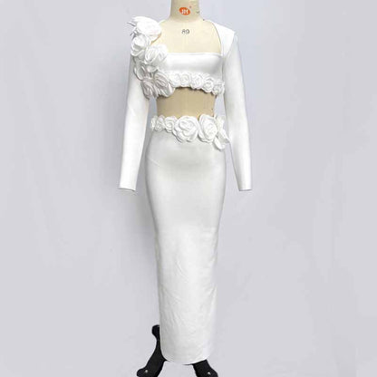 Women’s Midi Skirt Suit | Bodycon Fit & Flower Embellished Blazer