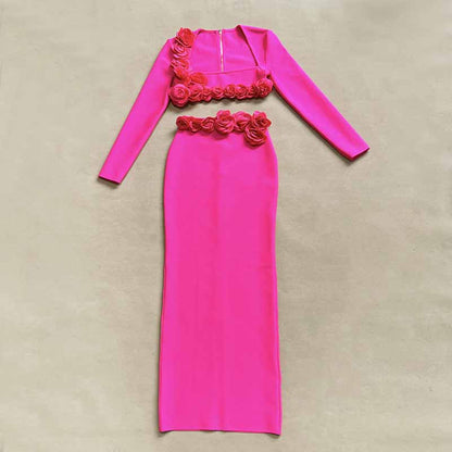 Women’s Midi Skirt Suit | Bodycon Fit & Flower Embellished Blazer