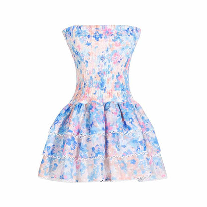 Embroidered Ruffled Mini Dress Bustier Floral Dress