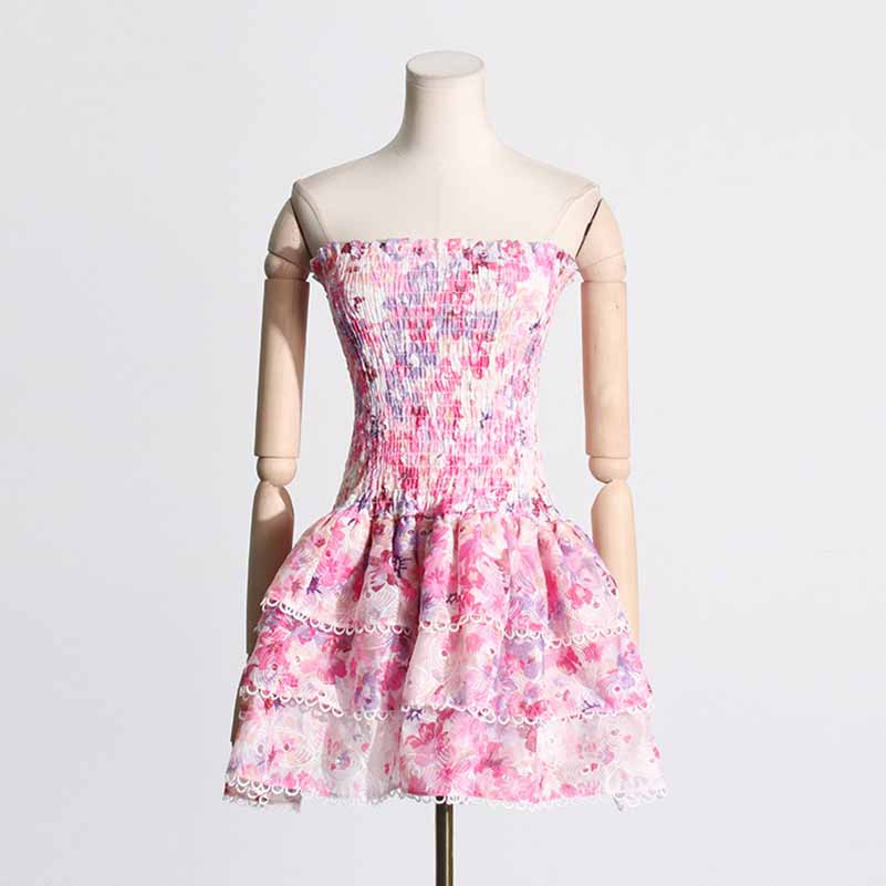 Embroidered Ruffled Mini Dress Bustier Floral Dress