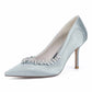 3.35" Closed Toe Wedding Shoes Satin Crystal Beaded Detail Bridal Heels