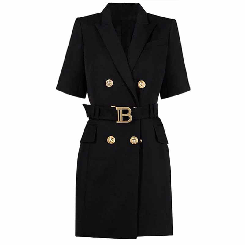 Short Sleeves Double Breasted Gold Button Blazer Dress Women Mini Blazer Dresses