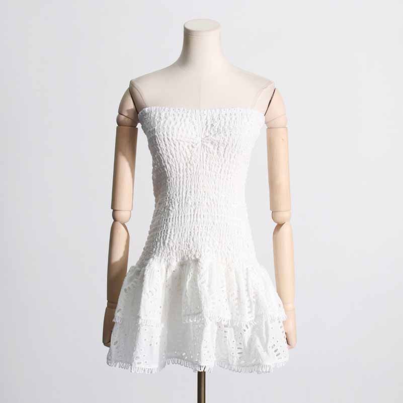 Embroidered Ruffled Mini Dress Strapless Summer Dress