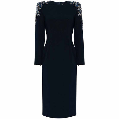 Women's Black Mididress Drop Crystal-Embellished Dress