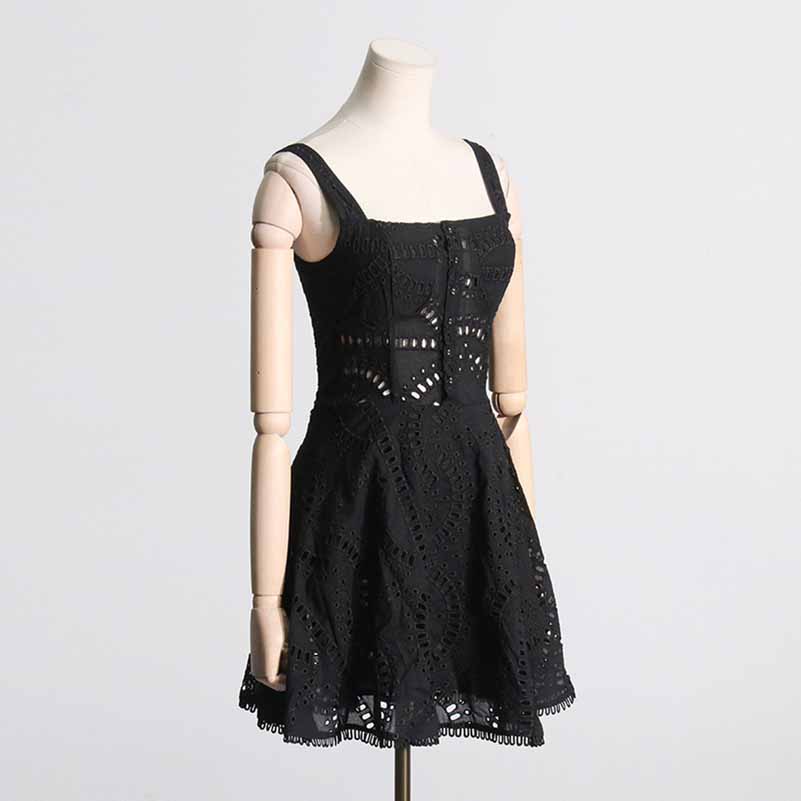 Hollowed Mini Dress Square Neck A Line Short Dress