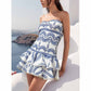 Embroidered Ruffled Mini Dress Strapless Summer Dress