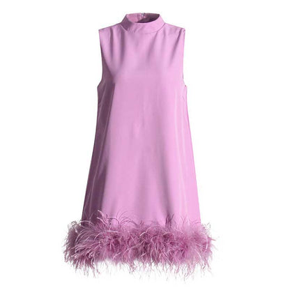 Sleeveless Feather Mini Dress