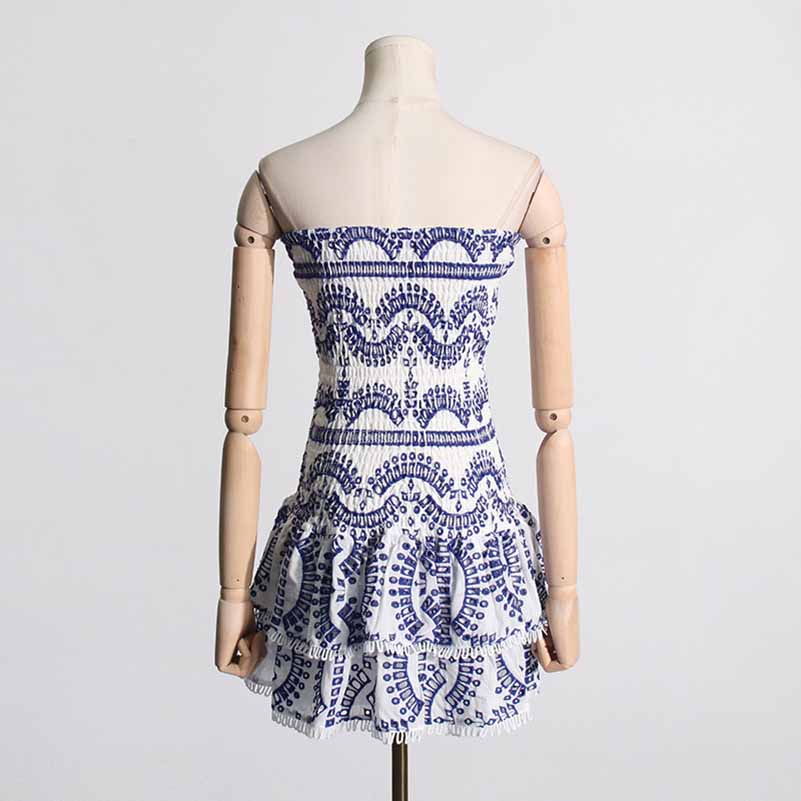 Embroidered Ruffled Mini Dress Strapless Summer Dress