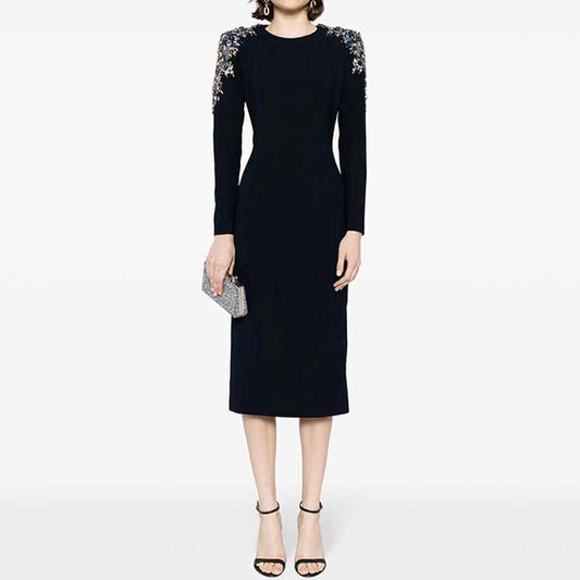 Women's Black Mididress Drop Crystal-Embellished Dress