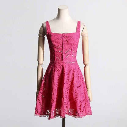 Hollowed Mini Dress Square Neck A Line Short Dress